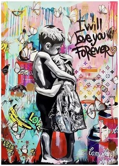 PORCELÆNSKRUS MED GRAFFITI. Krus med Banksy "I will love you forever"