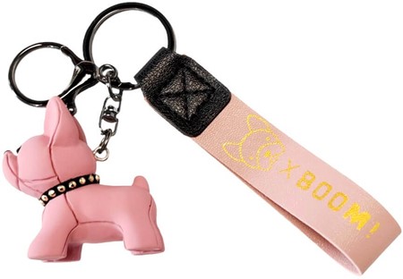 NØGLERING MED HUND. Charmerende pulver pink bulldog. Sjov nøglering