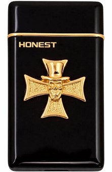 Sort Turbolighter med guldkors og kranium. Kvalitets gas lighter
