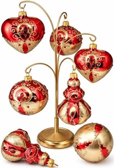 Polske rødt/guld julekugler glas i konge scepter form. 11 cm, 2 stk
