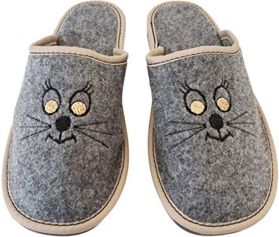 Dame filt hjemmesko "Cat's Eyes". Billige tøfler med broderi