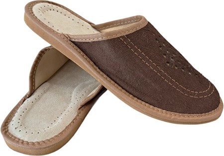 SLIPPERS MÆND. Billige ruskind læder hjemmesko i brun med gummisål