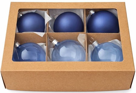 Juleting. Sættet med 6 stykker polske juleglaskugler i kongeblå, Ø 7cm
