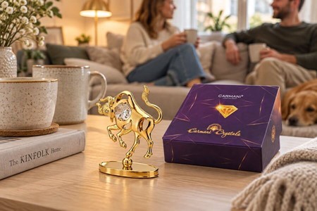 STJERNETEGN FIGUR TYR. Forgyldt og indlagt Swarovski Krystaller