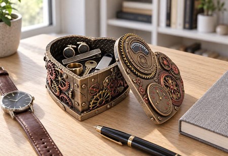 18 ÅRS GAVE. Unik hjerteformede smykkeskrin i Steampunk stil