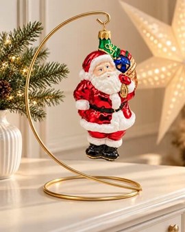 Juletræspynt figurer. Håndlavet glas julemanden med sæk fuld af gaver
