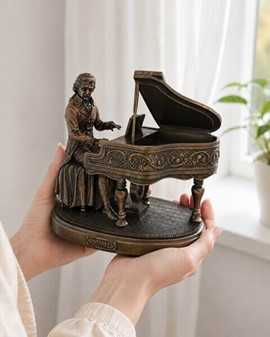 STUE INDRETNING. Unik og realistisk skulptur af Mozart ved klaveret