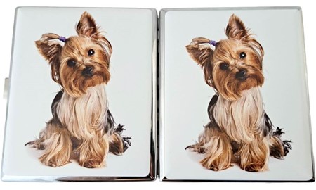 Cigaretetui metal til 20 cigaretter med Yorkshire Terrier-design