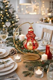 Polske rødt/guld julekugler glas i konge scepter form. 11 cm, 2 stk