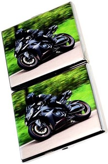Stilfuldt Metal Cigaretetui med Sort Sportsmotorcykel - Perfekt Gave