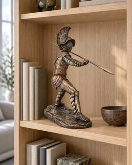GLADIATOR FIGUR. en slave i kamp med spyd i arenaen det gamle Rom