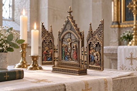 JESU KORSFÆSTELSE. Flot, tredelt Triptykon fra Veronese samling