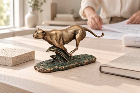 Bronze figur af gepard på flugt. Fænomenal pynt til hjemmet og kontor