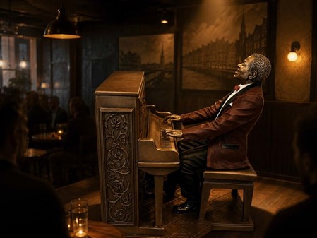 Jazzpianist ved klaveret figur – Den perfekte gave til musikeren