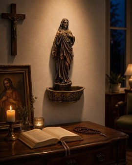Enestående Jesus-figur med døbefont. Skønhed og hengivenhed på én gang