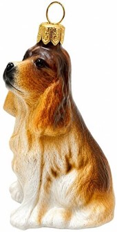 Juledekorationer hund. Sød glas figur af cocker spaniel, højde 14 cm