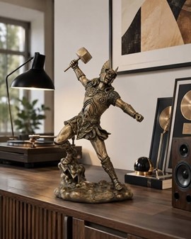 Thor Figur med Mjølner – Eksklusiv Statue til Det Moderne Hjem