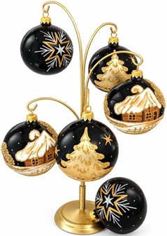 Sorte julekugler med tre forskellige julemotiver i guld, Ø 8 cm 6 stk