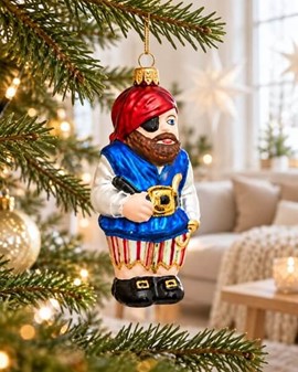 Polsk julepynt. Sød glas figur af pirat med øjeklap, højde 14,4 cm