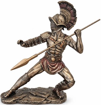 GLADIATOR FIGUR. en slave i kamp med spyd i arenaen det gamle Rom