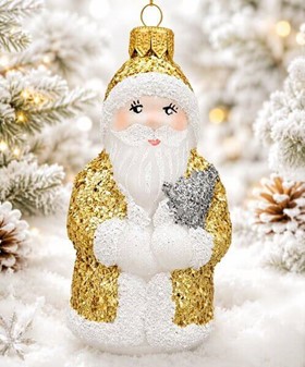 Guld julemand glasfigur (10 cm) | Eksklusiv julepynt i glas