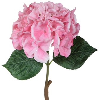 Kunstig blomst - satin gummieret lyserød hortensia på stilk. 60 cm