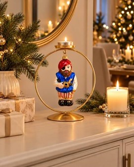 Polsk julepynt. Sød glas figur af pirat med øjeklap, højde 14,4 cm