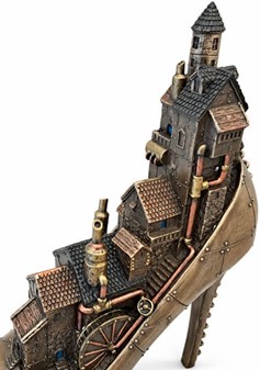 Steampunk sko-skulptur – Fantastisk by møder victoriansk maskineri