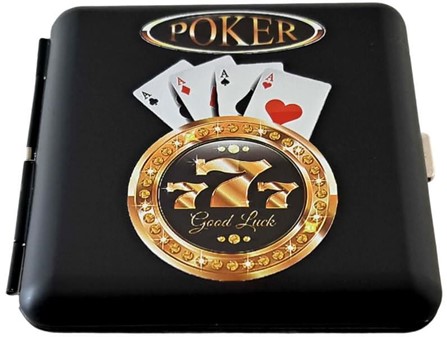 Sort metal cigaret etui til en pokerspiller. Til 20 stk cigaretter