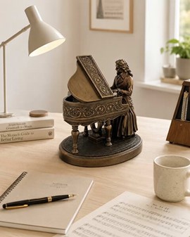 STUE INDRETNING. Unik og realistisk skulptur af Mozart ved klaveret