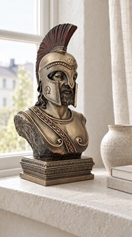 GAVE TIL BEDSTE VEN. Bronze buste af spartansk kriger i korinth hjelm