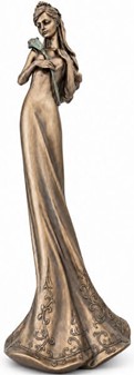 BRYLLUPSFIGURER. Smuk bronze skulptur af brudepige med lilje