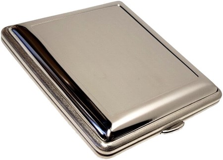LILLE GAVE TIN RYGER. Dobbelsidet nikkel cigaretetui metal Vom Hofe