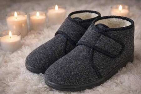 Filt Hjemmesko Herre. Med Velcro og gummisål - til unge og ældre mænd