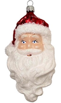 Klassisk juletræspynt. Glas figur af julemandens hoved. H 12,30 cm