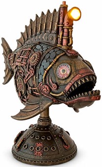 Unik Steampunk Dybhavsfisk med Mystisk Lys. Dekorationsfigur i bronze