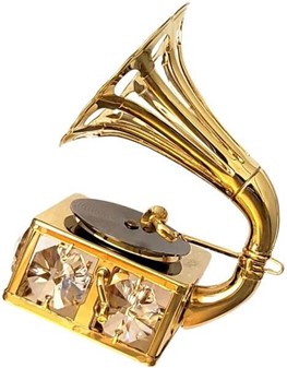 GAVE TIL FORÆLDRE. Smuk forgyldt grammofon med Swarovski krystaller