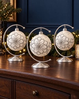 Hvide juletræskugler glas. Smukke håndblæste julekugler. Ø 10 cm 6 stk