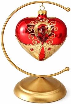 Rød/guld blank julekugler glas i form af et julehjerte. Ø100 mm, 4 stk