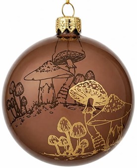 Brune Julekugler. Gennemsigtige julekugler blank med gyldne svampe