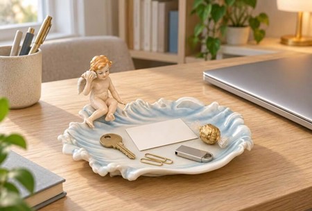 JULEBORD DEKORATION. Elegant porcelæn tallerken med englemotiv