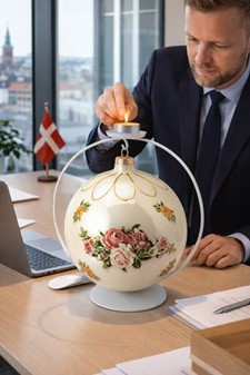 HVIDT JULEPYNT. Eksklusiv stor julekugle i mundblæst glas, Ø 15 cm