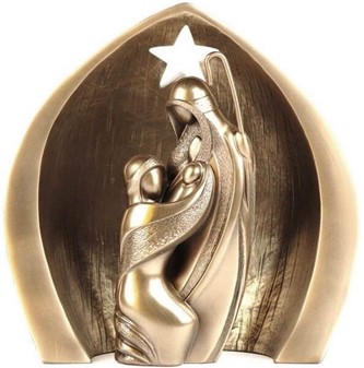 JULEKRYBBE. Bronzefigurer af moderne version af Jesu fødsel