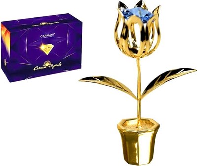 Charmerende figur af en forgyldt tulipan med en blå Swarovski krystal