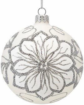 Hvide juletræskugler glas. Smukke håndblæste julekugler. Ø 10 cm 6 stk