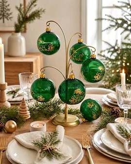 Juletræspynt glas. Gennemsigtig grøn julekugle med svampe, Ø 8 cm
