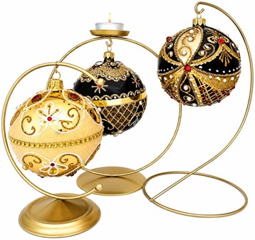 Exclusiv, rigt dekoreret guld julekugle med røde krystaller, Ø 10 cm