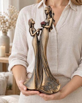 BRYLLUPSFIGUR. Smuk bryllupsgave, bronzefigur Bruden med brudepige