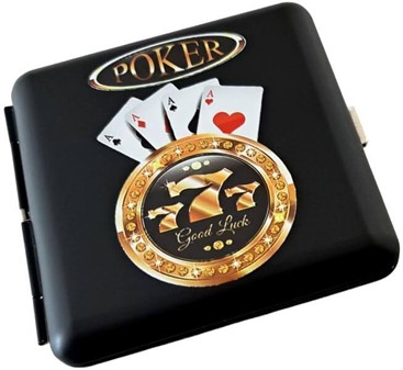 Sort metal cigaret etui til en pokerspiller. Til 20 stk cigaretter