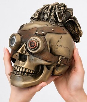 GODE GAVER. Flot Veronese figur af Steampunk kranie med læder hår